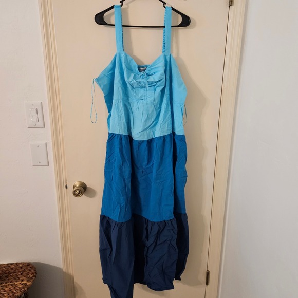 Terra & Sky Dresses & Skirts - Terra Sky Tiered Maxi Dress Blue Color Block Strappy Smocked Bodice Plus Size 2X
